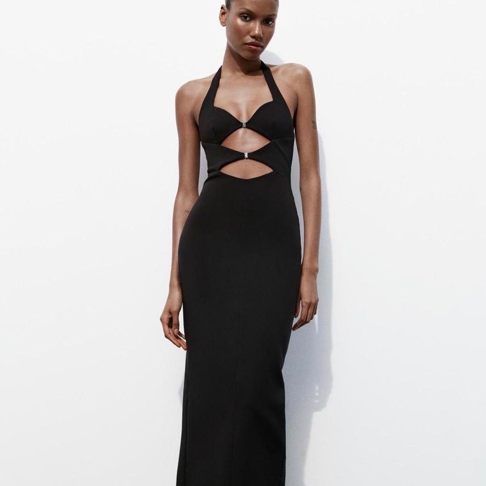Zara cut out buckled halter dress black